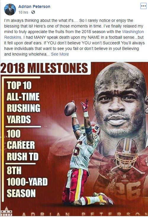 Adrian Peterson 2018 reflection post Facebook